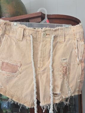 Free People Soft Peach Denim Shorts with Rope Accent